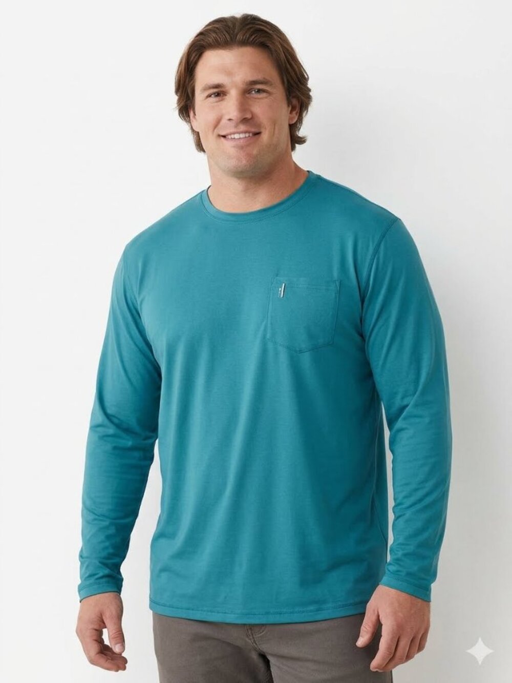 Johnnie-O long sleeve blue-green tee with pocket, size XL